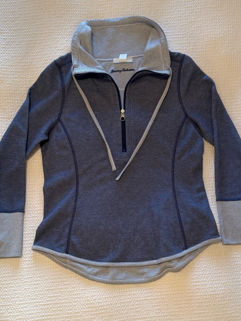 Tommy Bahama | Reversible Half Zip Pullover Navy Gray Knit 1/4 Zip | Size = M